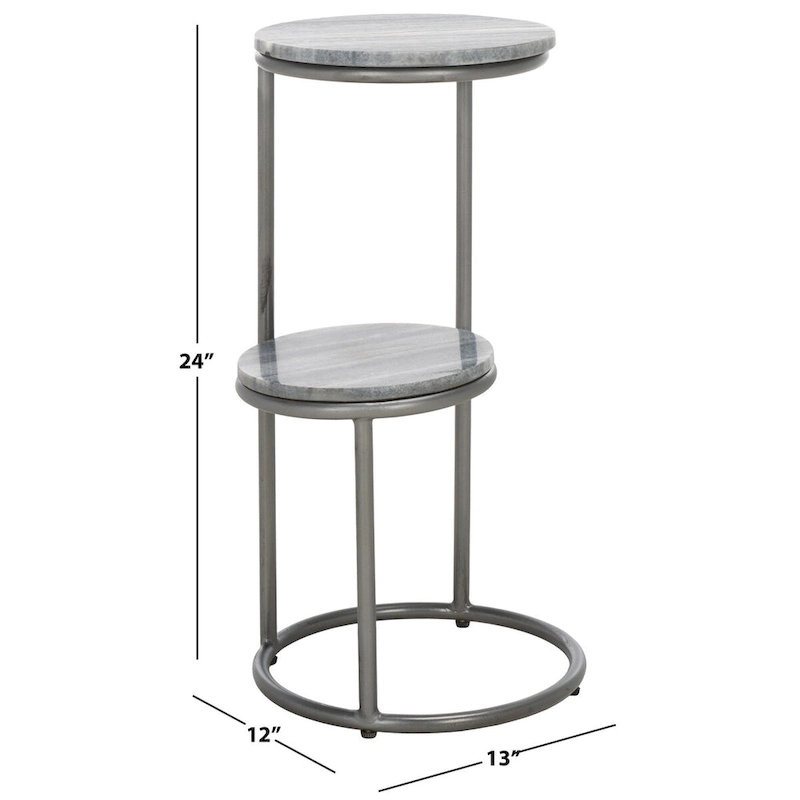 SAFAVIEH Milojka 2-Tier Marble Round Top Drink Table (Fully Assembled) - 13 In. W x 12 In. D x 24 In. H - 13Wx12Dx24H