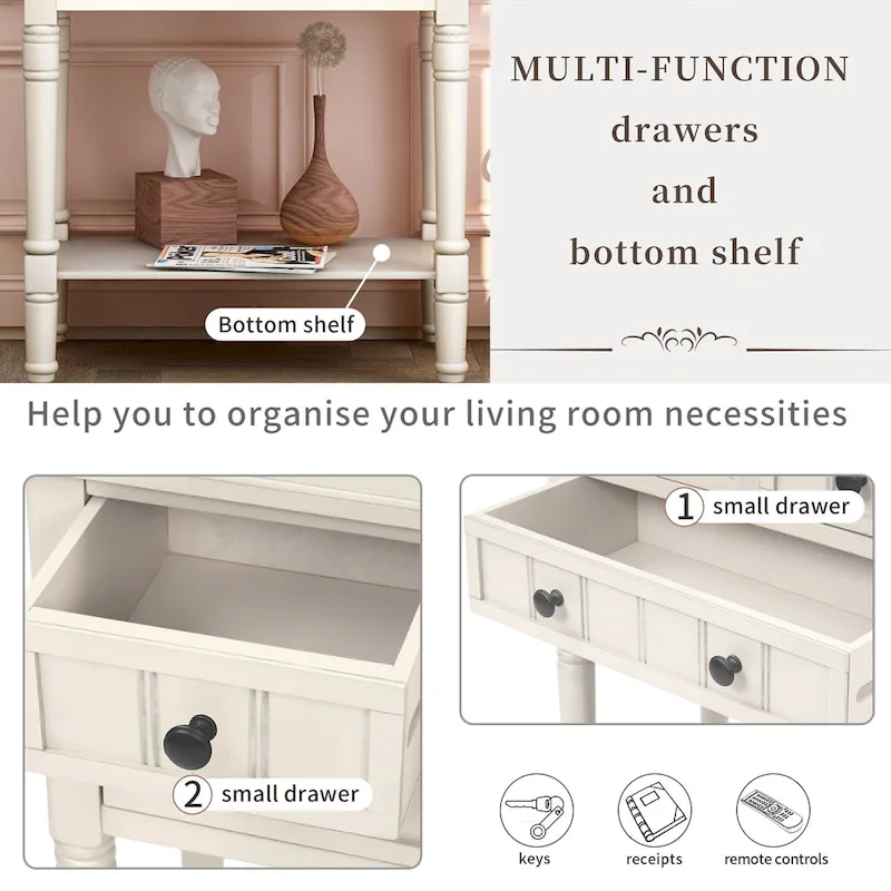 Narrow Console Table Slim Sofa Table with 3 Drawers and Bottom Shelf