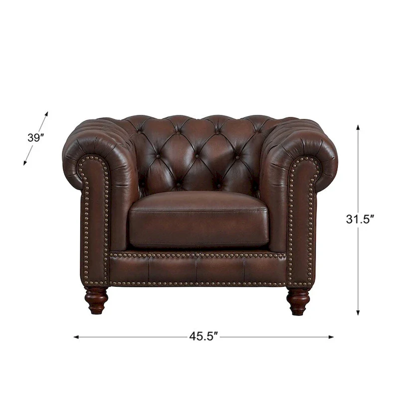 Top Grain Leather Chesterfield Sofa, Loveseat and Chair