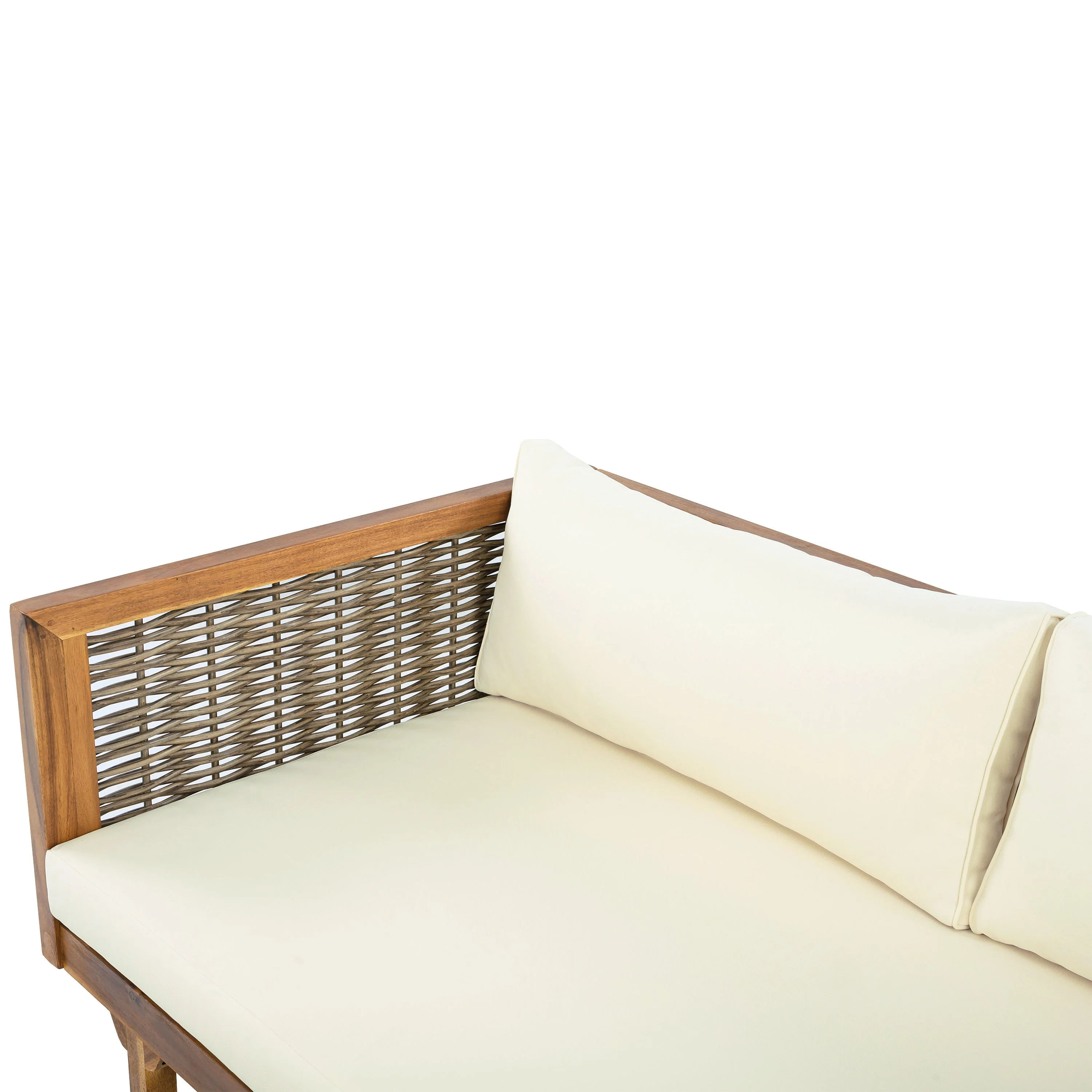 Walker Edison | Acacia Wood Sectional Sofa with Coffee Table