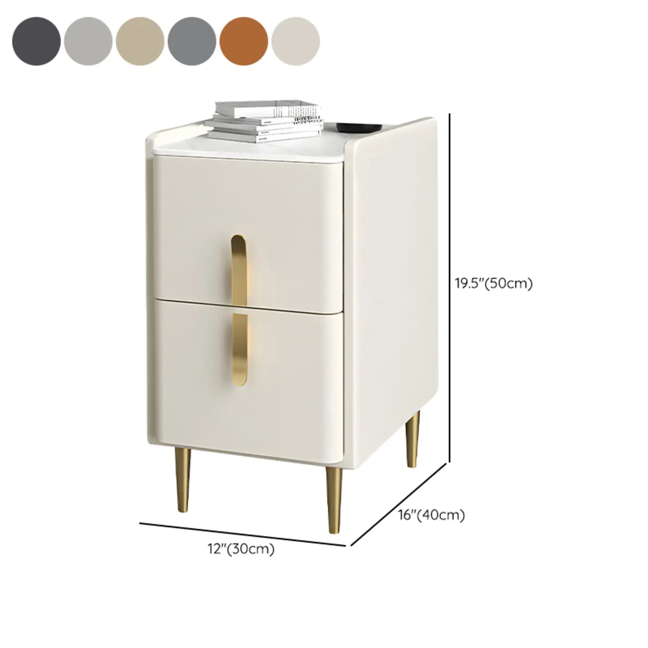 Glam Night Table with 2 Drawers – Off-White Finish