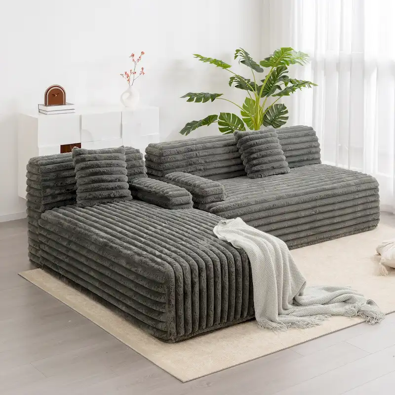 Cloud Sectional Sofa, Modern Upholstered Couch with 2 Throw Pillows, Free-Combined Sofa, Modular Sectional L Shaped Couch
