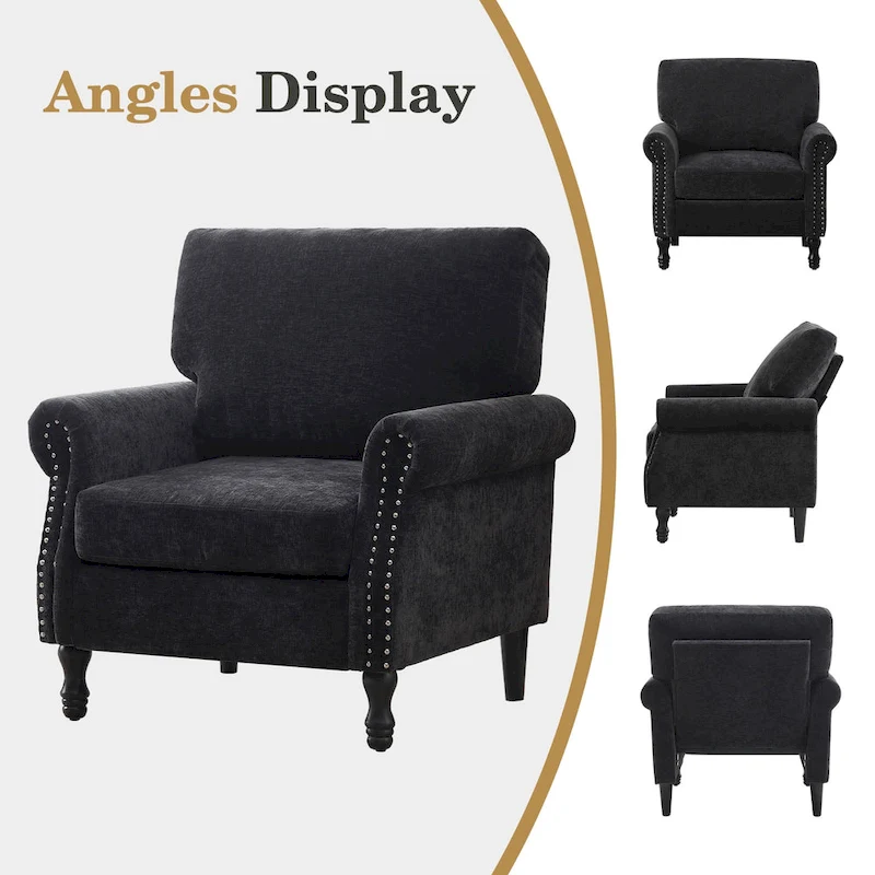 Modern Upholstered Armchair Nailhead Trim Accent Chair (Set of 2)