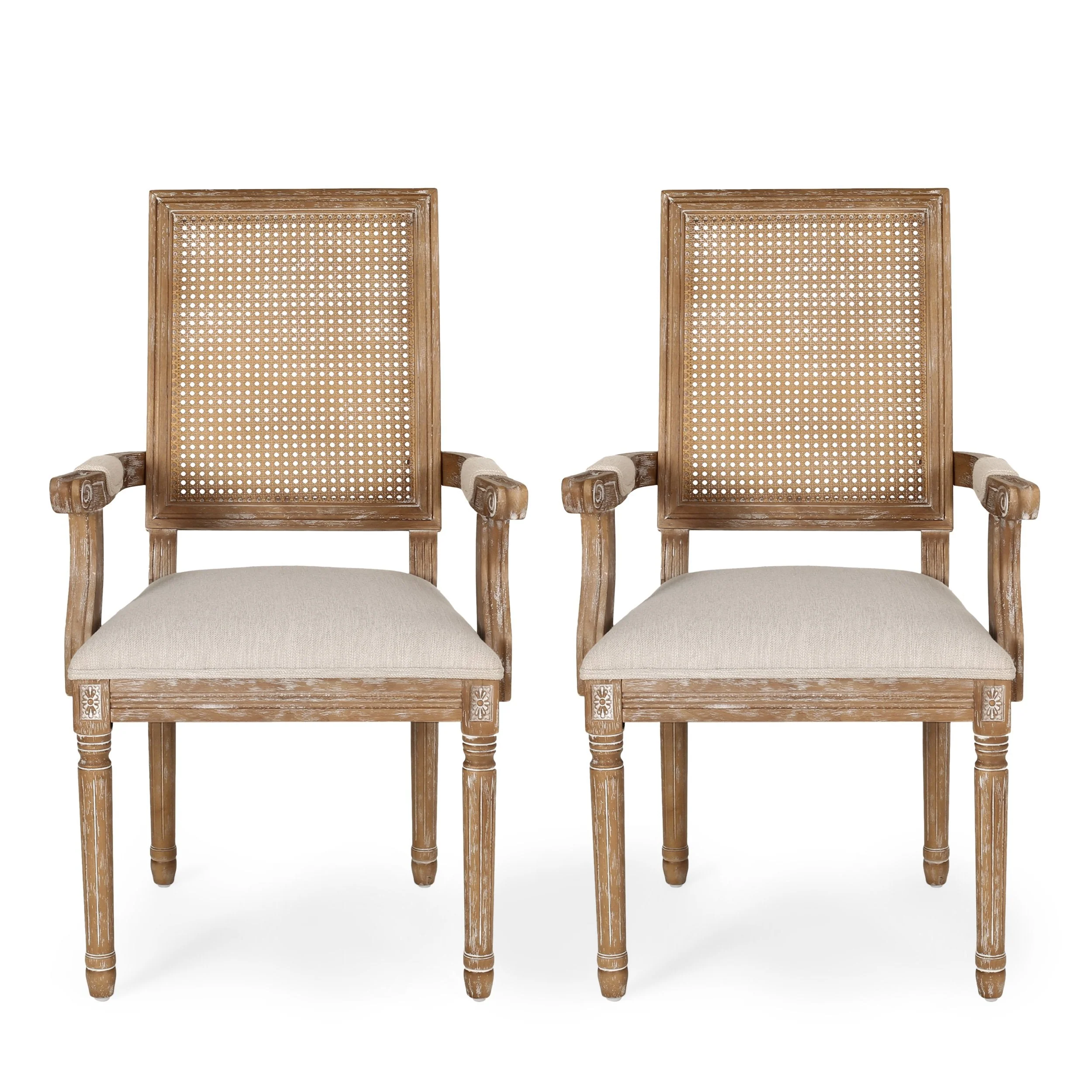 French Country Wood and Cane Upholstered Dining Chair - NH721513