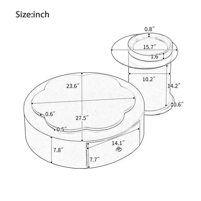 360 Rotatable Coffee Table Round Nesting Coffee Table with Flower Top & 2 Drawers, Accent Table Cocktail Table End Table Side Table-ModernLuxe