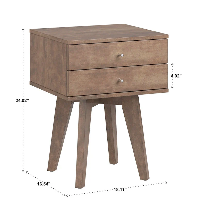 2-Drawer Wood Nightstand – Charcoal Gray, Single