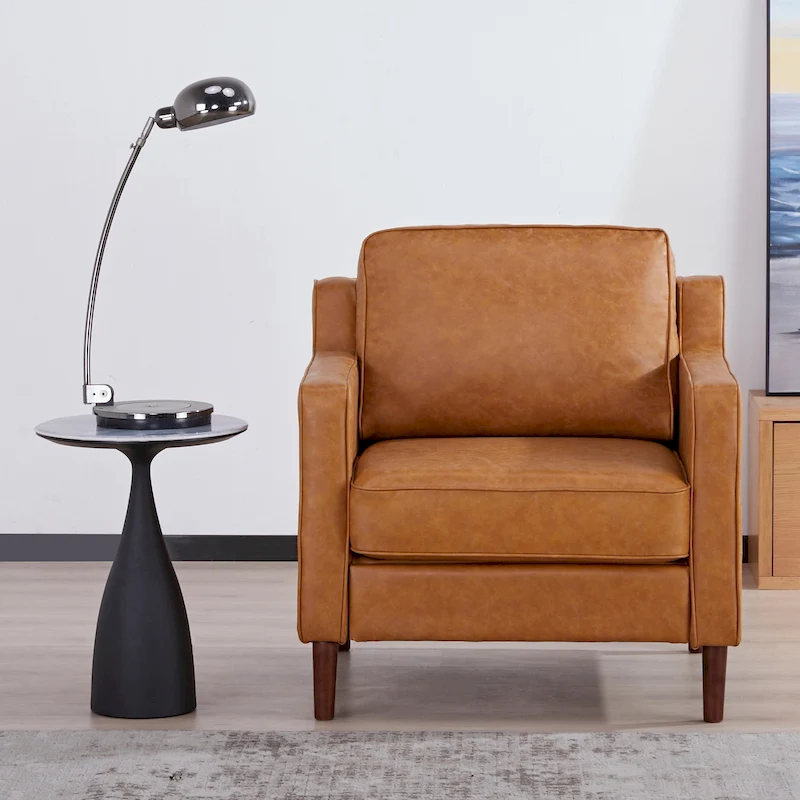 Sedona Modern Accent Chair, Faux Linen / Vegan Leather Armchair