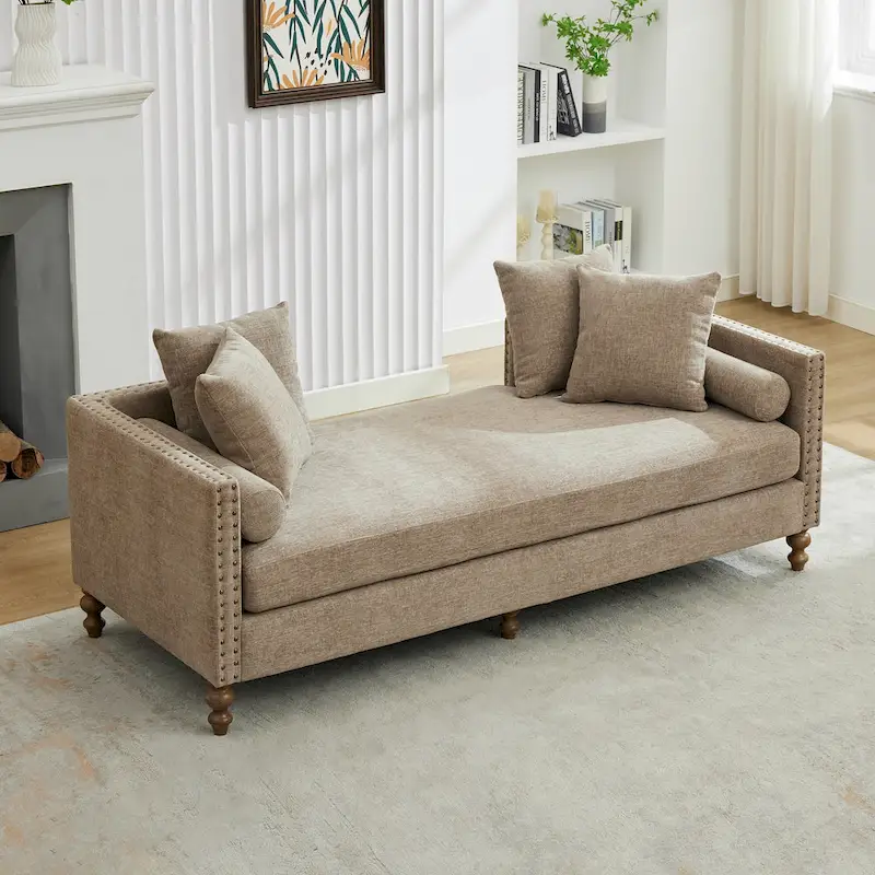 Upholstered Chaise Lounge with Nailhead Trim