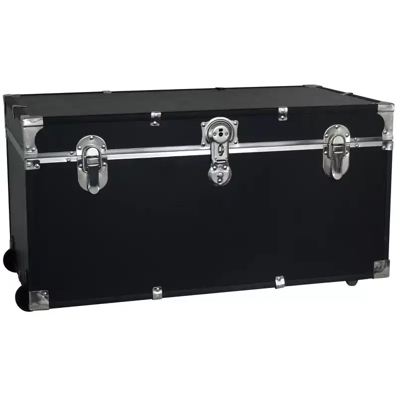 Black Vinyl Storage Footlocker Trunk with Wheels – 1 Person