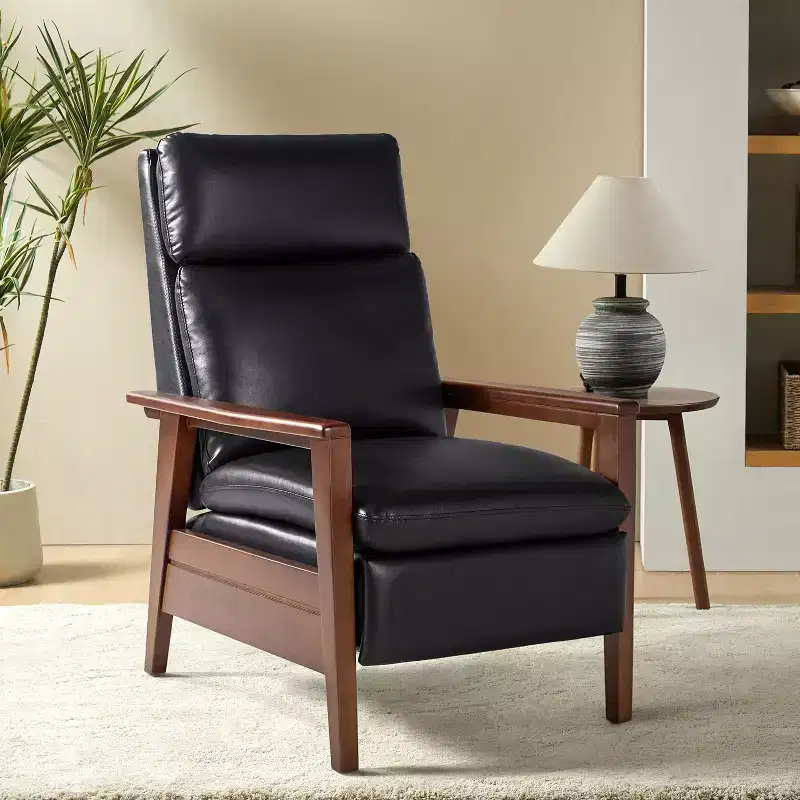 Justus Mid-Century Modern Vegan Leather Solid Wood Recliner|ART OF LIVING DESIGNS