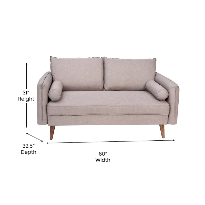 Compact Faux Linen Upholstered Loveseat with Wooden Legs