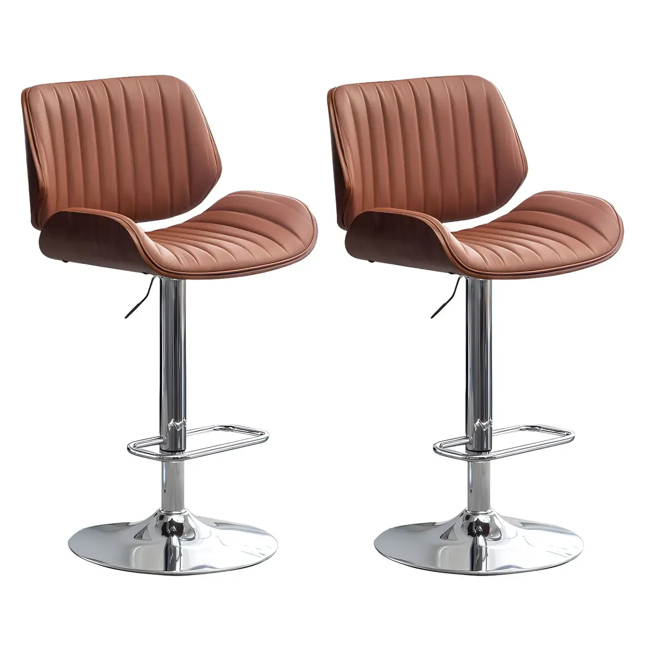 Elegant Wood Leather Red Swivel Adjustable Bar Stool