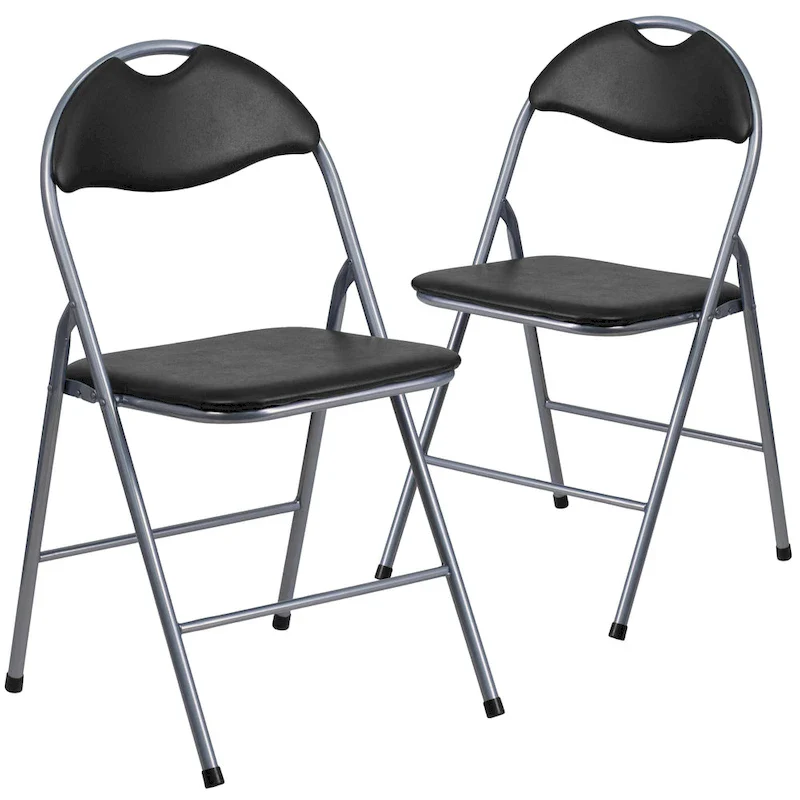 2 Pack 300 lb. Capacity Vinyl Metal Folding Chair with Carrying Handle