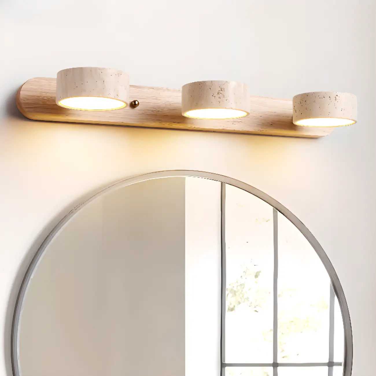 3-Light Bathroom Circle LED Stone Cylinder Vanity Light