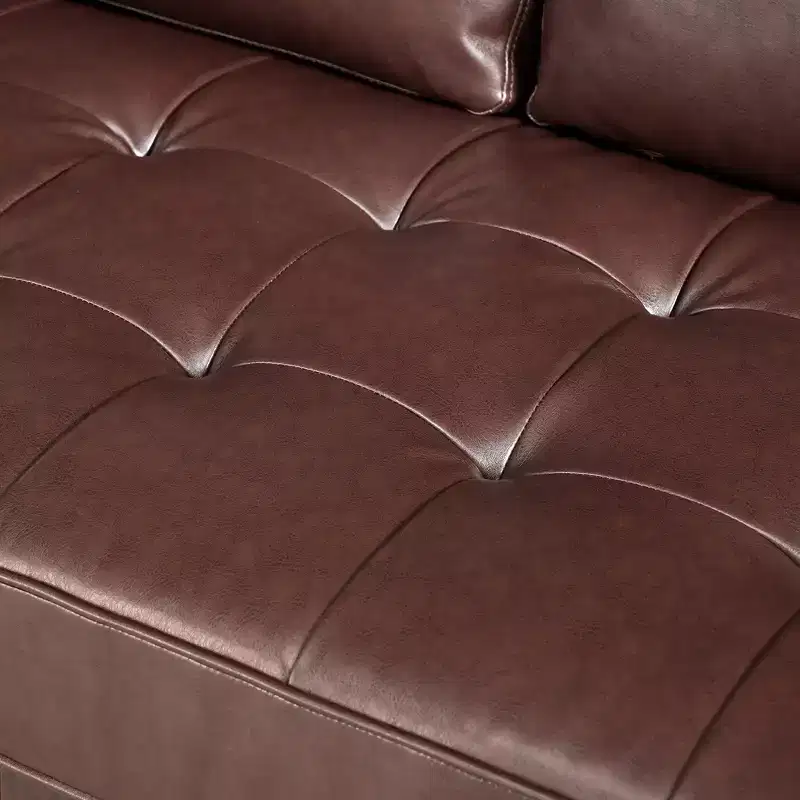 Whisen PU Leather 3-Seat Sofa, Mid-Century Modern Sofa Couch with Tufted Design, Solid Wood Legs, 2 Bolster Pillows