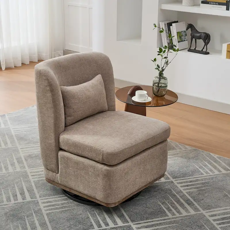 25 Seat Wide Chenille Office Accent Chair with 360 Swivel Metal Base