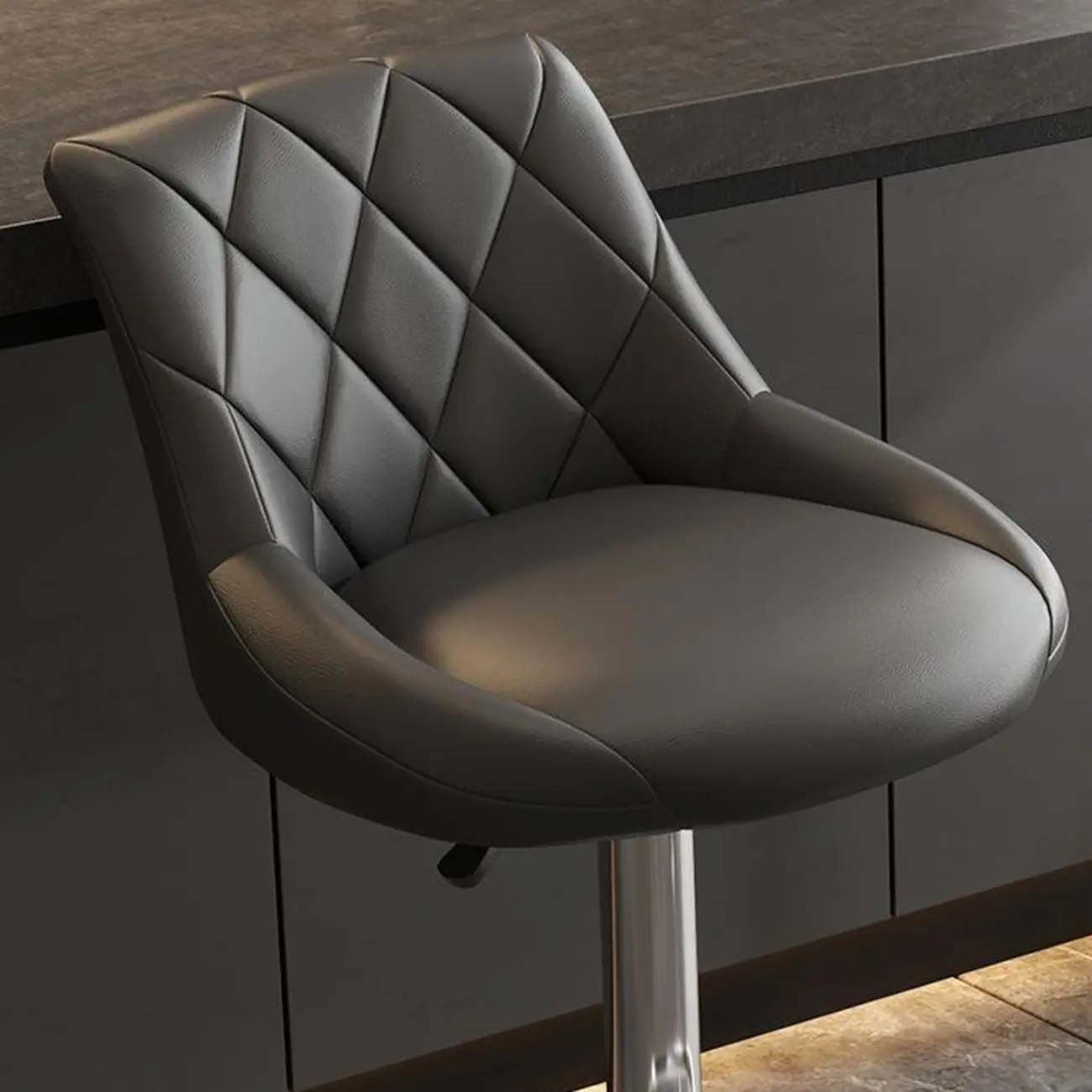 Diamond Tufted Swivel Bar Stool Adjustable Black Red PU Leather