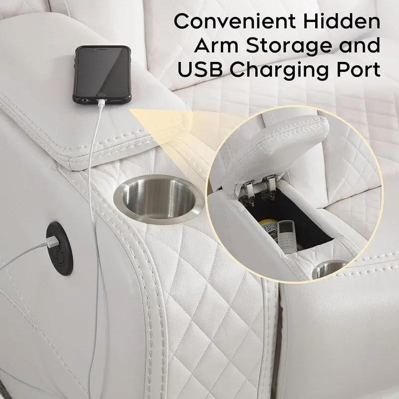 Power Reclining Sofa with Wireless Charger & LED Light – Faux Leather, Black