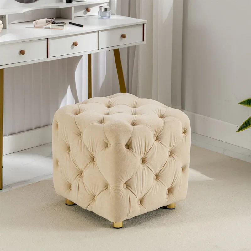 Modern Velvet Upholstered Square Tufted Ottoman by GDFStudio