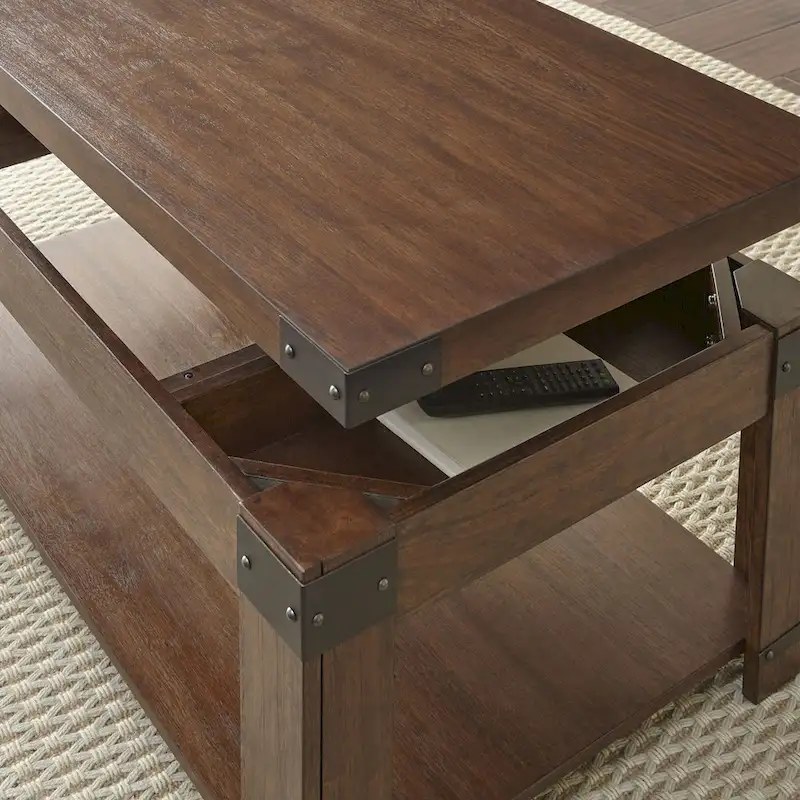 Lift Top Coffee Table with Lower Shelf - Medium Cherry Finish
