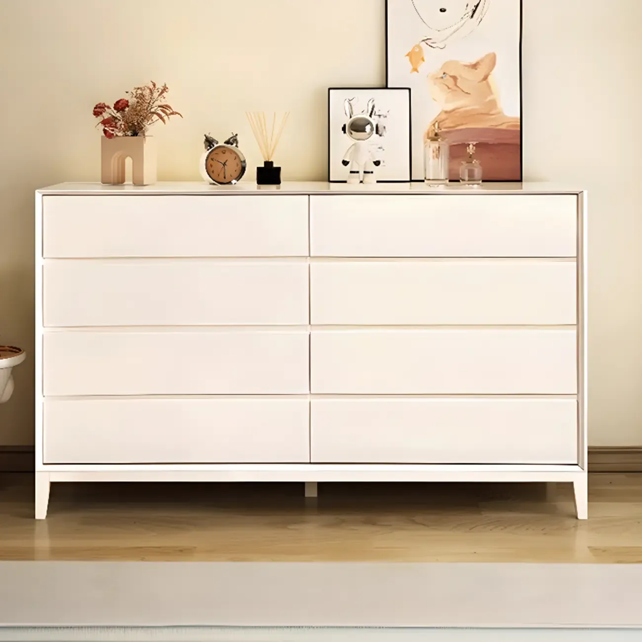 Modern White Wooden Double Dresser with Soft-Close Drawers