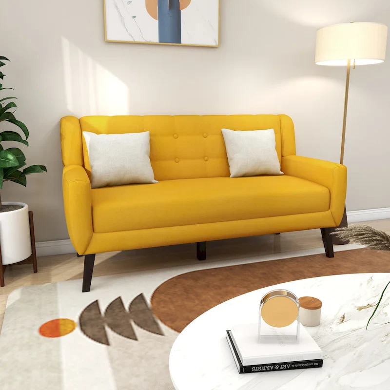 3-Piece Tufted Linen Loveseat & Armchair Set, Beige/Grey/Yellow/Blue/White/Light Blue, Seats 3+