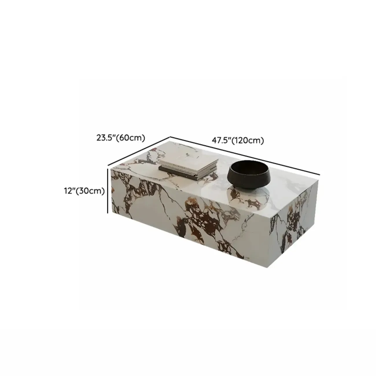 Modern Rectangular Gray Stone Coffee Table