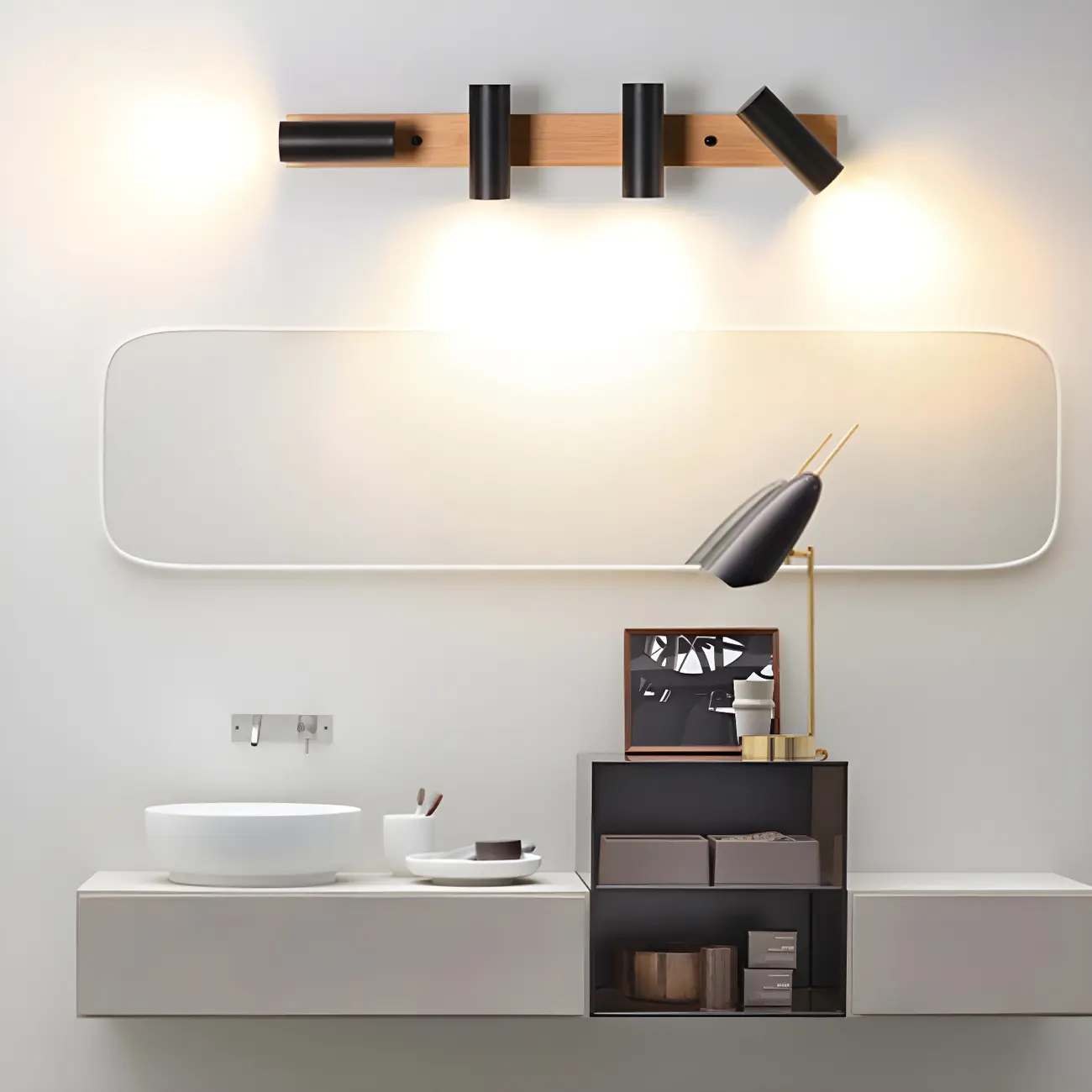 Cylinder White 4-Light Bathroom Vanity Lights in Hardwired