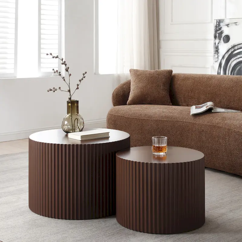 Modern Farmhouse Round Accent Nesting Side Coffee Table Set (Set of 2)