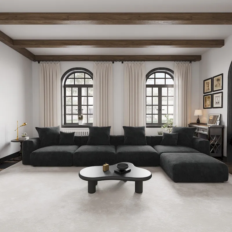 L-shape Corduroy 5-pieces Upholstered Sectional Sofa