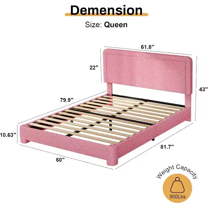 Dyonery Boucle Bed Frame,Black Upholstered Teddy Fabric Bed Frame with Headboard,No Box Spring Required, Adjustable Headboard, Easy Assembly