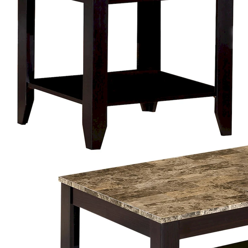 Artistic 3 piece occasional table set with Marble Top, Brown