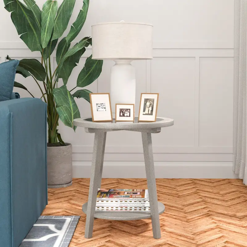 COSIEST Champagne Round Solid Wood Tempered Glass Coffee Table