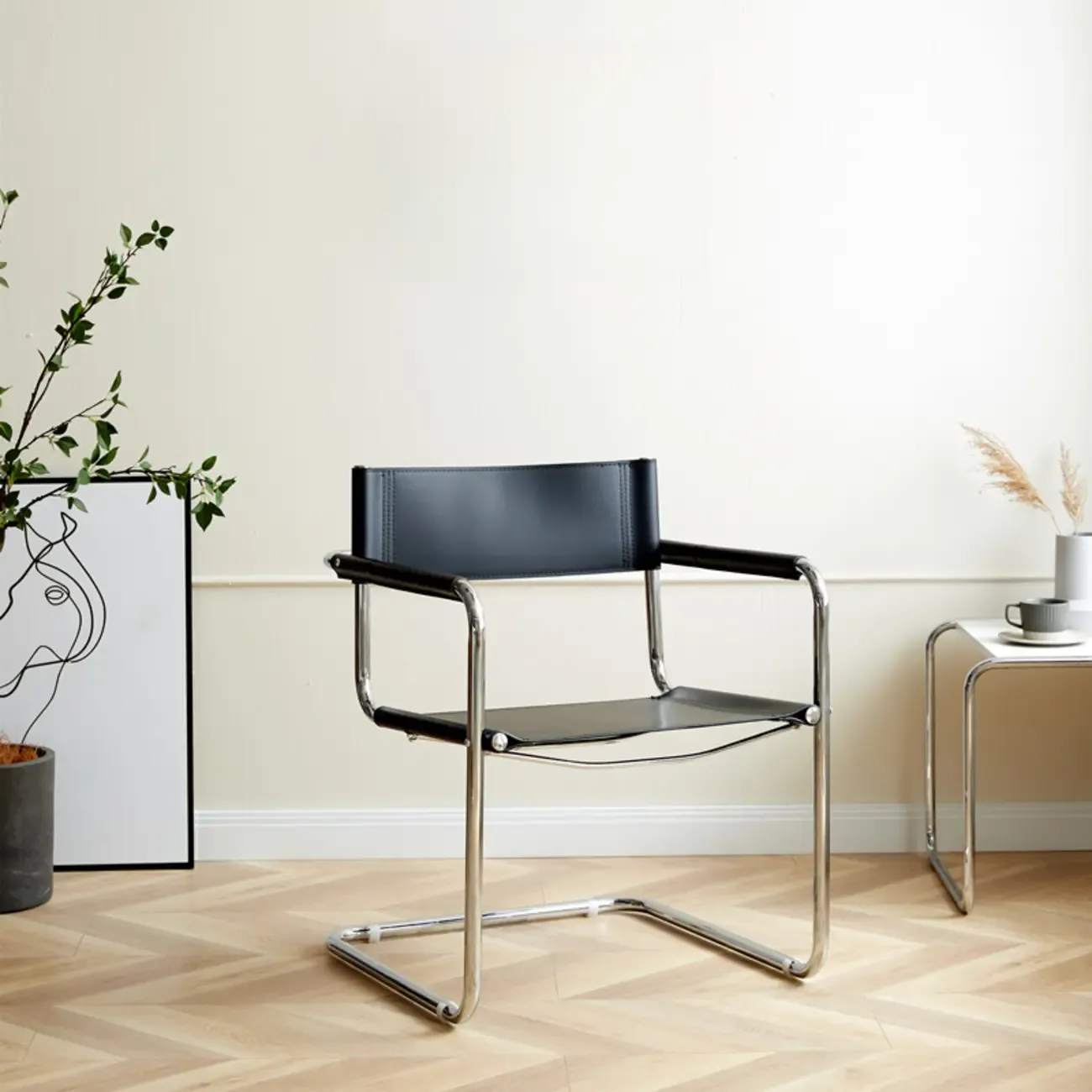 Modern Stainless Steel Open Back Arm Dining Chair