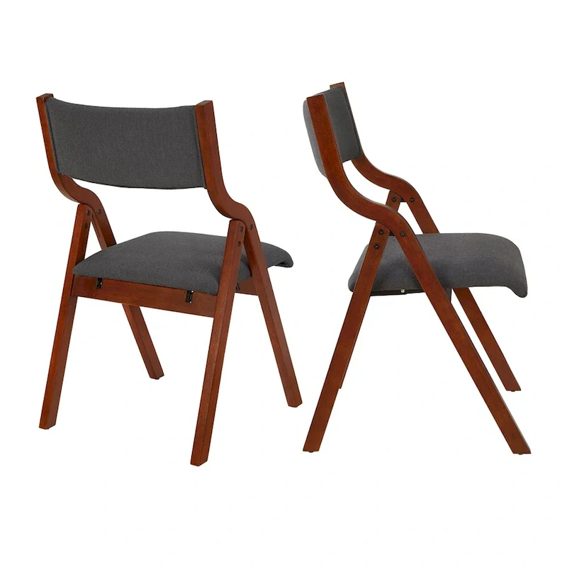 Upholstered Folding Dining Chair with Wood Legs (Set Of 2)