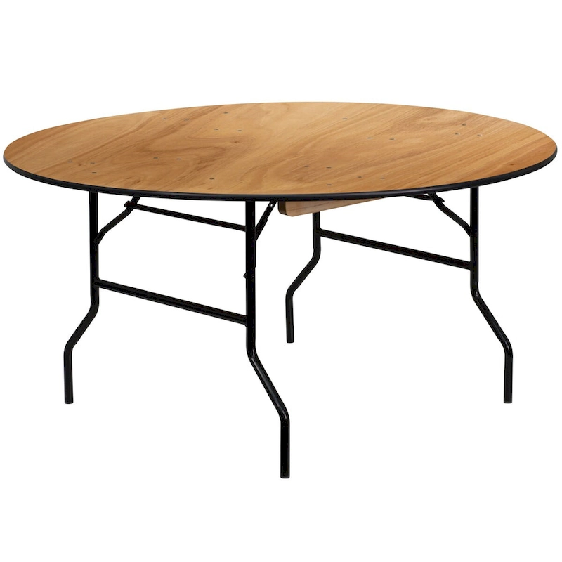 60-inch Round Wood Folding Banquet Table with Finished Top