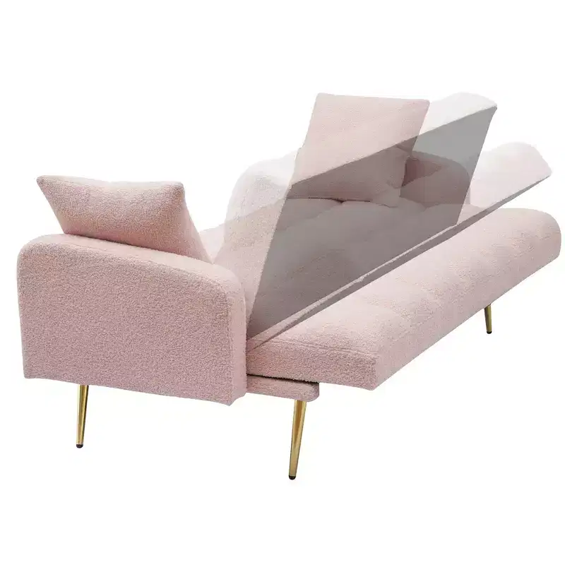 GDFStudio Smin Modern 69 Wooden Teddy Upholstered Sofa Bed with Adjustable Backrest