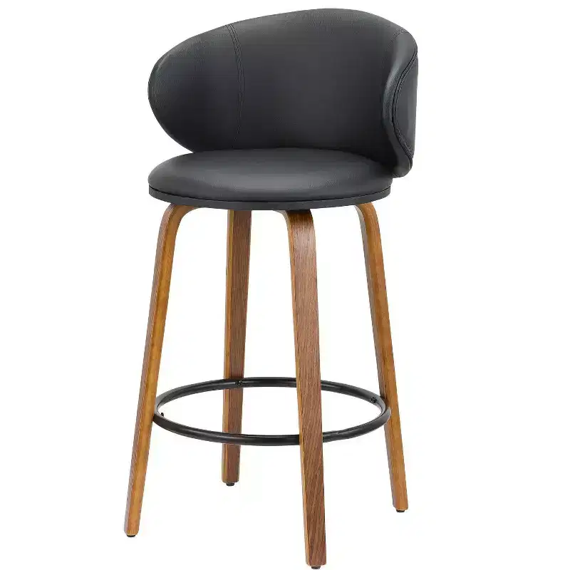 HomeRoots Set of Two 26 Black and Brown Faux Leather and Solid Wood Low Back Counter Height Bar Chairs