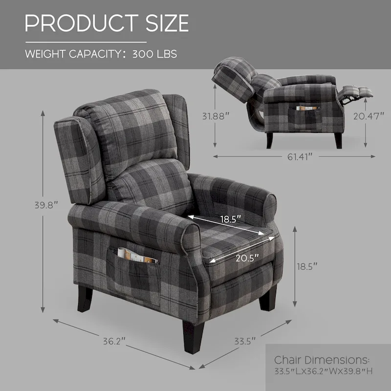 HOMYKA Polyested Upholstered Pushback Recliner Accent Chair Wingback Armchair