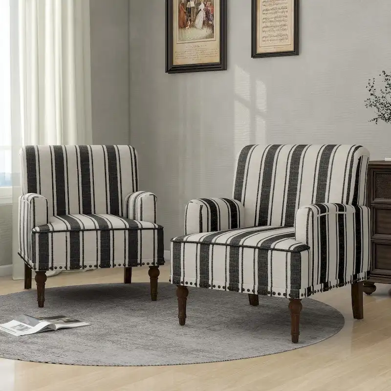 Modern Striped Accent Chairs with Arms