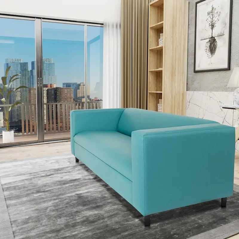 Coast to Coast Sofas Mid Century Modern 3 Seater Sofa Faux Leather Solid Wood Frame Upholstered