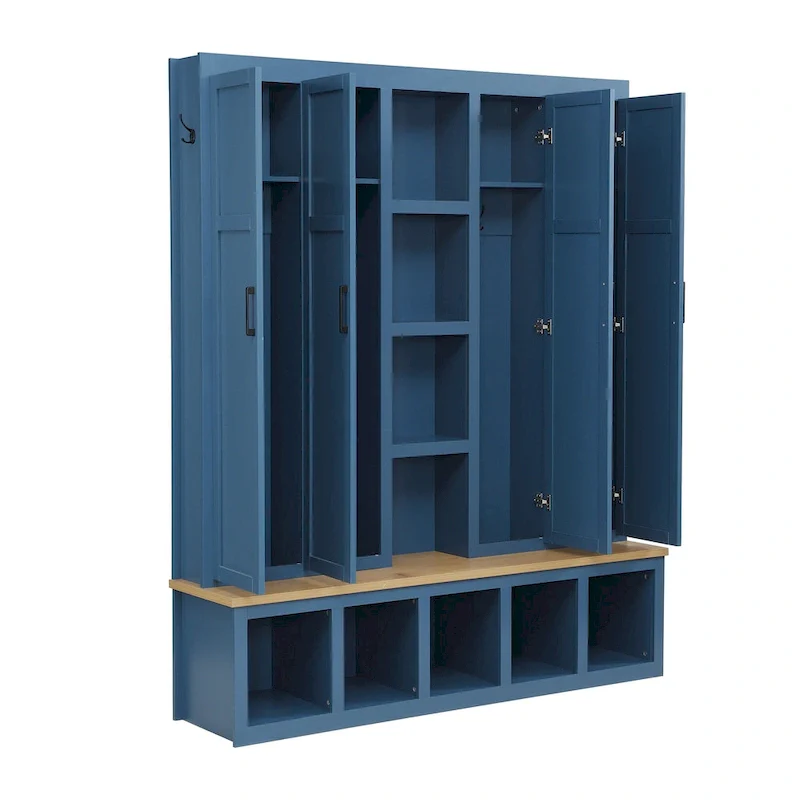 Farmhouse-Style 4-in-1 Hall Tree with Mudroom Bench