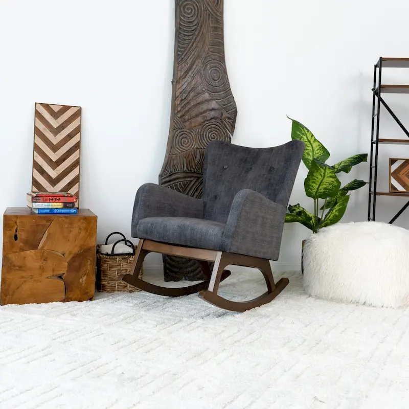 Cara Mid Century Modern Velvet Rocker Livingroom and Bedroom Chairs in Grey