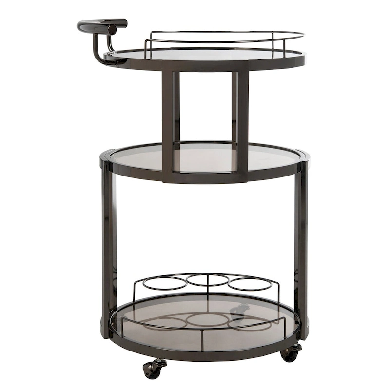SAFAVIEH Sueann 3 Tier Round Bar Cart-Gold / Tea - 22.1 x 19.7 x 34.3 - 22Wx20Dx34H