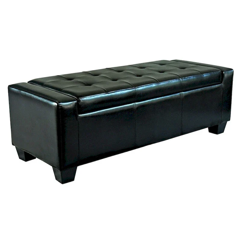 Porch & Den Pickard Black Faux Leather Storage Ottoman Bench