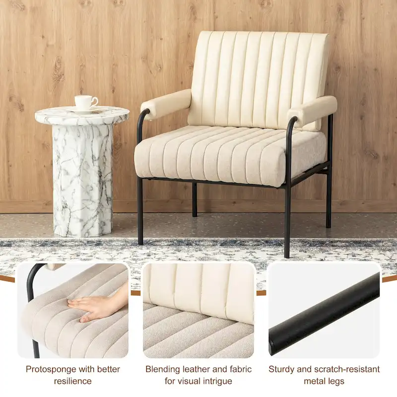 Glitzhome Set of 2 29.5W Leatherette and Fabric Combination Armchairs With Padded Arms - 29.5 W x 34 H x 30 D