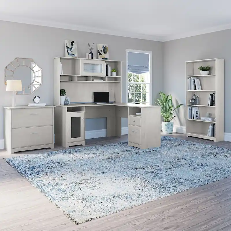 Cabot 60W L-Desk with Hutch, Cabinet and Bookcase by Bush Furniture
