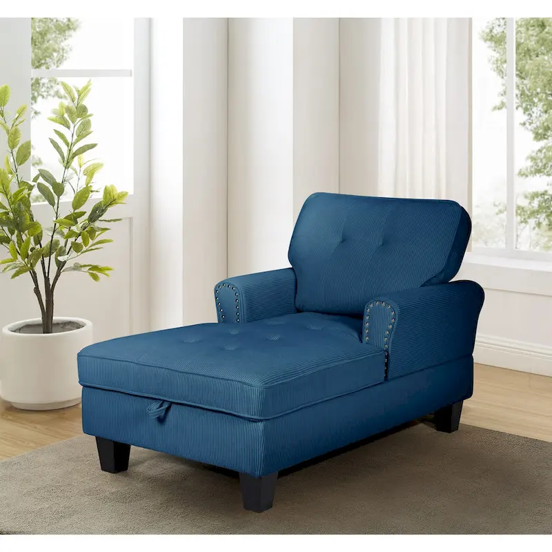 Chaise Lounge Indoor Sleeper Sofa Bed Chair Upholstered Lounge Chair for Bedroom Living Room with Rivets Blue