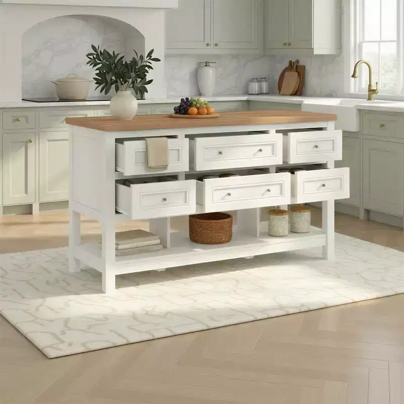Walker Edison Free-Standing Kitchen Island with 6 Drawers