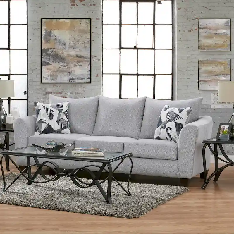Roundhill Furniture Duleek 2-Piece Living Room Set, Sofa and Loveseat, Herringbone Silver